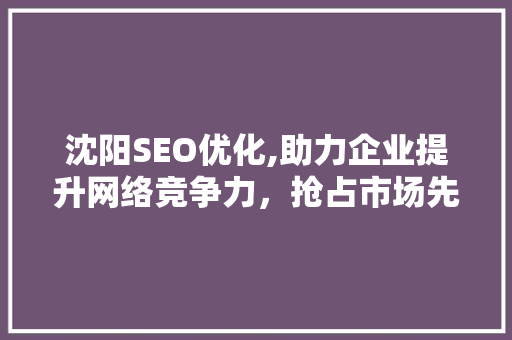 沈阳SEO优化,助力企业提升网络竞争力，抢占市场先机
