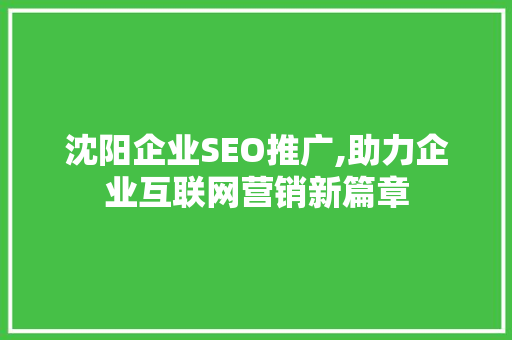 沈阳企业SEO推广,助力企业互联网营销新篇章  第1张