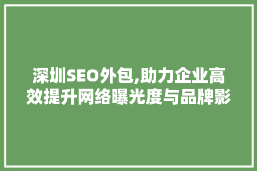 深圳SEO外包,助力企业高效提升网络曝光度与品牌影响力