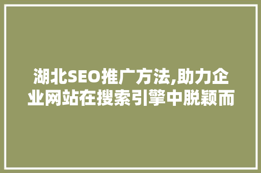 湖北SEO推广方法,助力企业网站在搜索引擎中脱颖而出