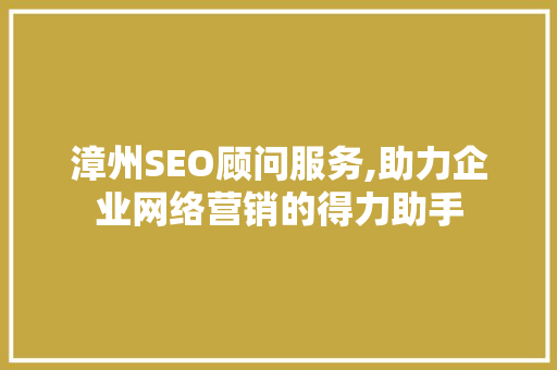 漳州SEO顾问服务,助力企业网络营销的得力助手