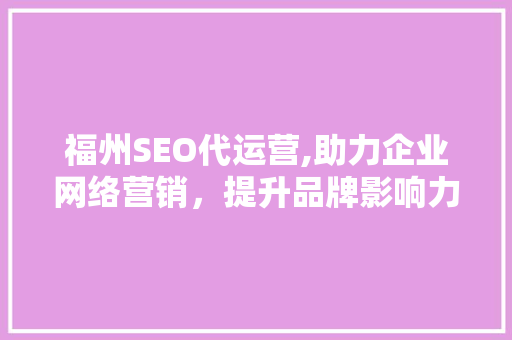 福州SEO代运营,助力企业网络营销，提升品牌影响力