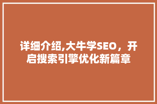 详细介绍,大牛学SEO，开启搜索引擎优化新篇章  第1张