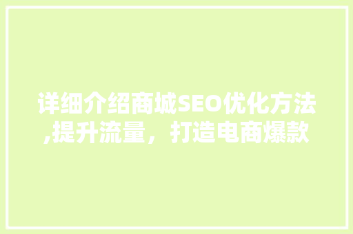 详细介绍商城SEO优化方法,提升流量，打造电商爆款