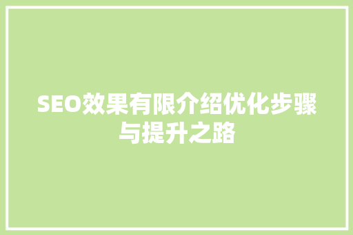 SEO效果有限介绍优化步骤与提升之路