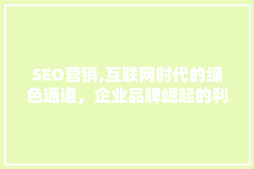 SEO营销,互联网时代的绿色通道，企业品牌崛起的利器