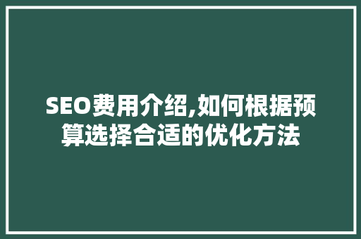 SEO费用介绍,如何根据预算选择合适的优化方法