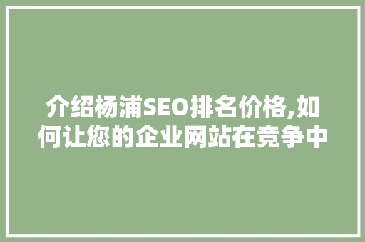 介绍杨浦SEO排名价格,如何让您的企业网站在竞争中脱颖而出