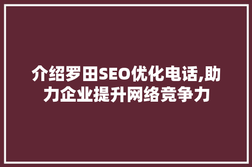 介绍罗田SEO优化电话,助力企业提升网络竞争力  第1张