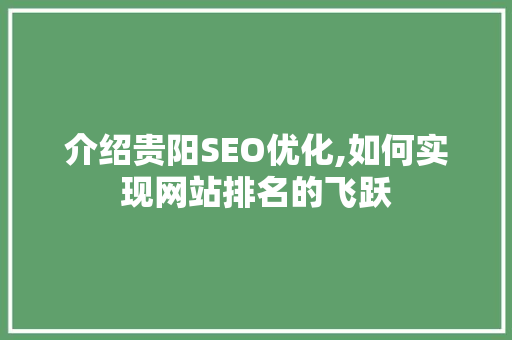 介绍贵阳SEO优化,如何实现网站排名的飞跃