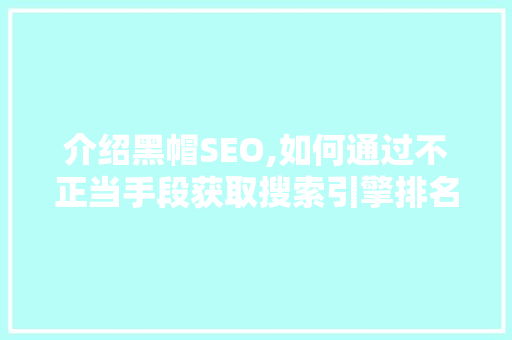 介绍黑帽SEO,如何通过不正当手段获取搜索引擎排名