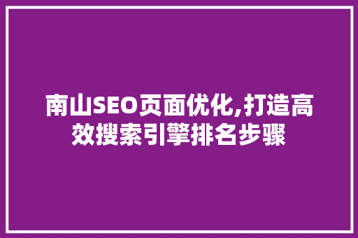 南山SEO页面优化,打造高效搜索引擎排名步骤