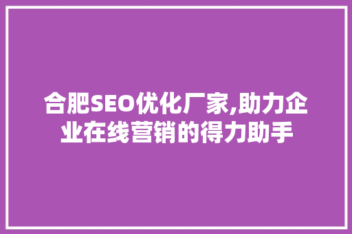 合肥SEO优化厂家,助力企业在线营销的得力助手  第1张