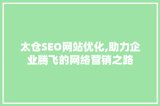 太仓SEO网站优化,助力企业腾飞的网络营销之路