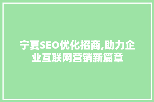 宁夏SEO优化招商,助力企业互联网营销新篇章