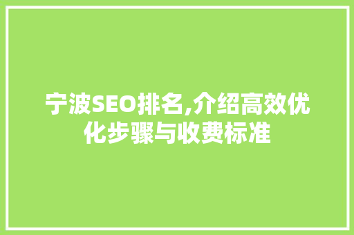 宁波SEO排名,介绍高效优化步骤与收费标准