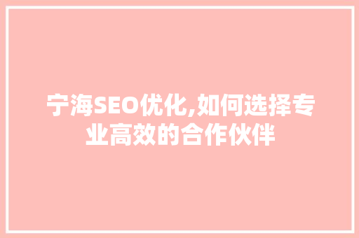 宁海SEO优化,如何选择专业高效的合作伙伴