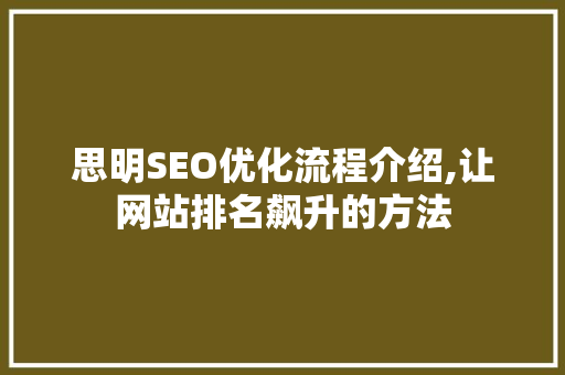思明SEO优化流程介绍,让网站排名飙升的方法  第1张