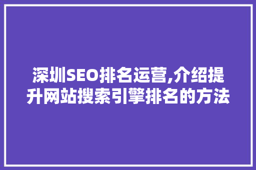 深圳SEO排名运营,介绍提升网站搜索引擎排名的方法