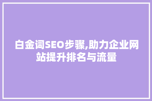 白金词SEO步骤,助力企业网站提升排名与流量