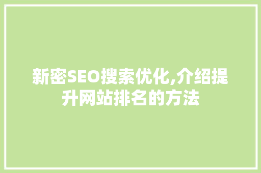 新密SEO搜索优化,介绍提升网站排名的方法