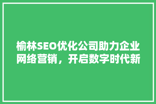 榆林SEO优化公司助力企业网络营销，开启数字时代新篇章
