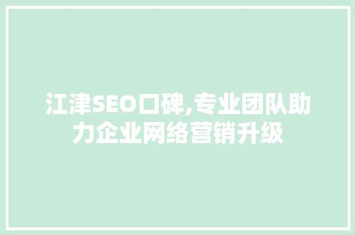 江津SEO口碑,专业团队助力企业网络营销升级  第1张