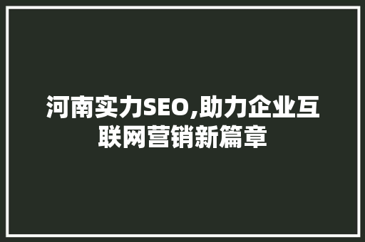 河南实力SEO,助力企业互联网营销新篇章  第1张
