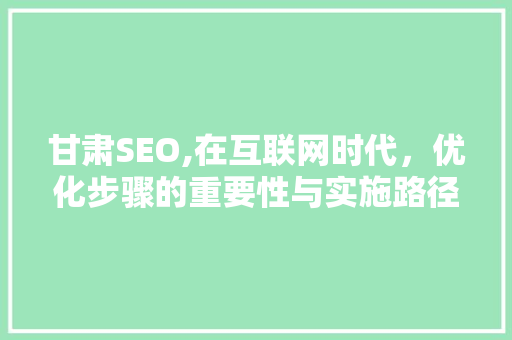 甘肃SEO,在互联网时代，优化步骤的重要性与实施路径