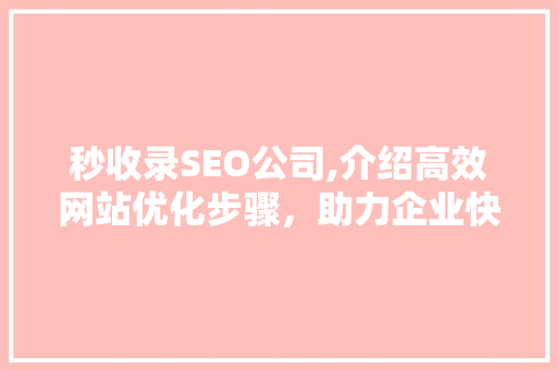 秒收录SEO公司,介绍高效网站优化步骤，助力企业快速提升在线知名度
