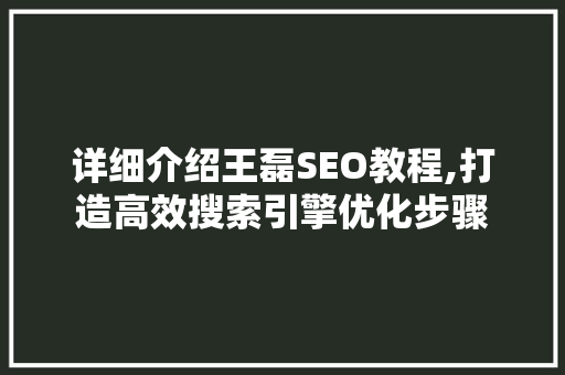 详细介绍王磊SEO教程,打造高效搜索引擎优化步骤