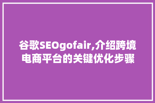谷歌SEOgofair,介绍跨境电商平台的关键优化步骤