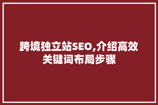 跨境独立站SEO,介绍高效关键词布局步骤
