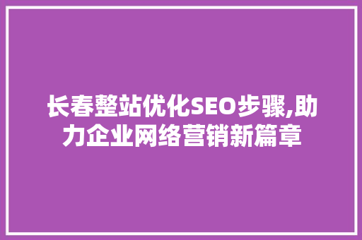 长春整站优化SEO步骤,助力企业网络营销新篇章