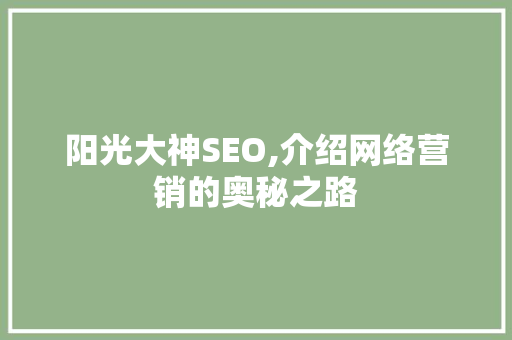阳光大神SEO,介绍网络营销的奥秘之路