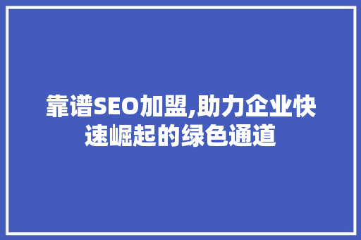 靠谱SEO加盟,助力企业快速崛起的绿色通道