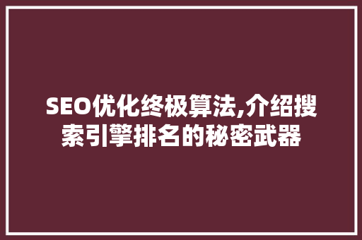 SEO优化终极算法,介绍搜索引擎排名的秘密武器