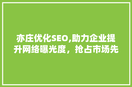 亦庄优化SEO,助力企业提升网络曝光度，抢占市场先机