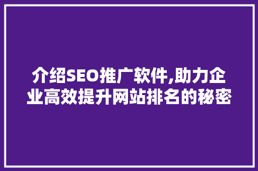 介绍SEO推广软件,助力企业高效提升网站排名的秘密武器