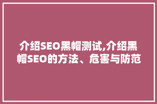 介绍SEO黑帽测试,介绍黑帽SEO的方法、危害与防范步骤