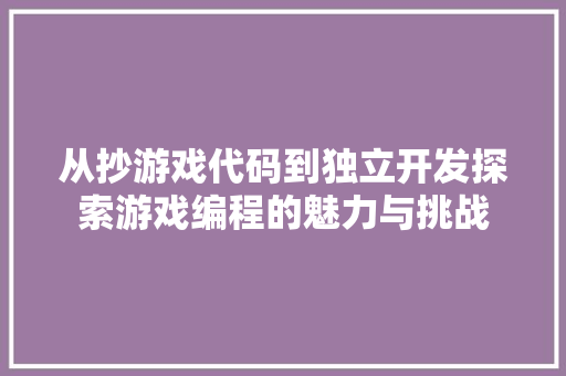 从抄游戏代码到独立开发探索游戏编程的魅力与挑战