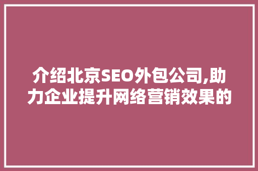 介绍北京SEO外包公司,助力企业提升网络营销效果的秘密武器