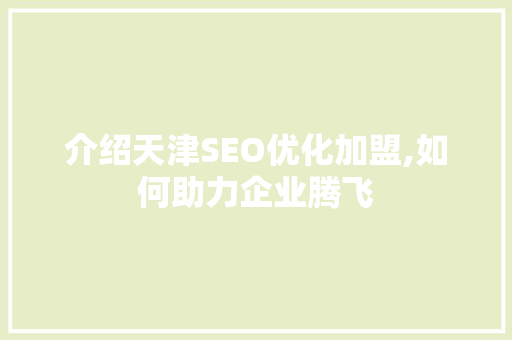 介绍天津SEO优化加盟,如何助力企业腾飞