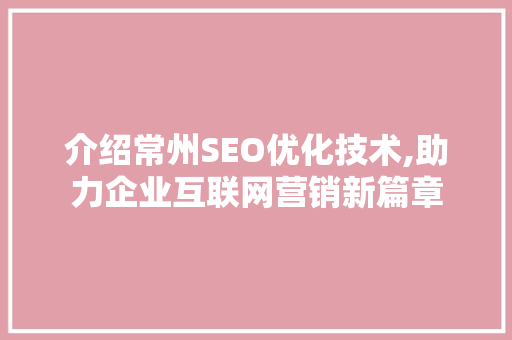 介绍常州SEO优化技术,助力企业互联网营销新篇章