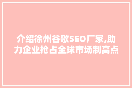 介绍徐州谷歌SEO厂家,助力企业抢占全球市场制高点