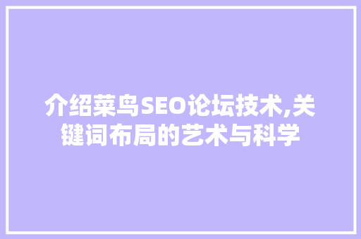 介绍菜鸟SEO论坛技术,关键词布局的艺术与科学  第1张