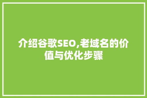 介绍谷歌SEO,老域名的价值与优化步骤
