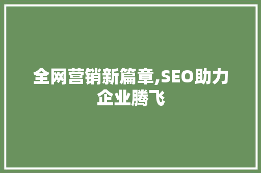 全网营销新篇章,SEO助力企业腾飞