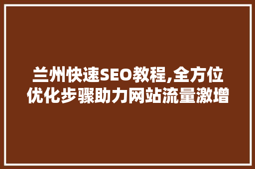 兰州快速SEO教程,全方位优化步骤助力网站流量激增