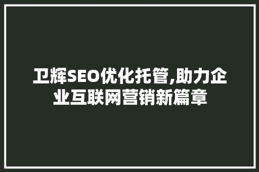 卫辉SEO优化托管,助力企业互联网营销新篇章  第1张